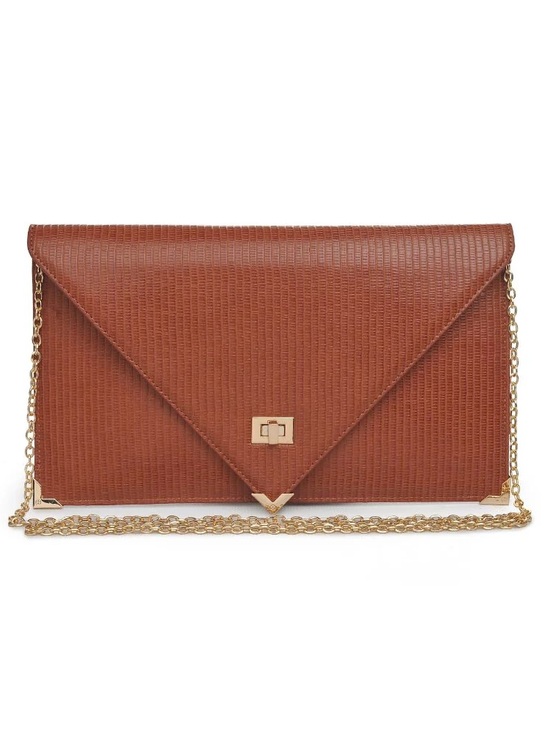 Urban Expressions Handbags - Urban Expressions Structured Envelope Crossbody Bag/Clutch Cognac w/Gold Chain